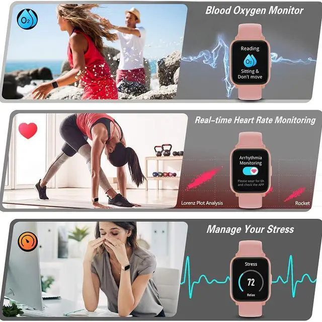 Alt view image 2 of 7 - 18 Sports Mode Smart Watch with Music Control, DIY Screen Fitness Tracker with Blood Oxygen H-R Monitor, Sleep Tracker with Pedometer Step Calories Counter for Men Women