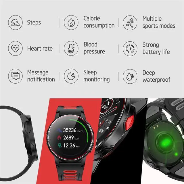 Alt view image 5 of 7 - Sports Smart Watch 1.3 Inch Full Touch Screen Watch IP68 Waterproof Men Women Fitness Tracker 360mAh Big Battery 60 days Long Standby Bluetooth Watch Silicone Strap SmartWatch for Android IOS