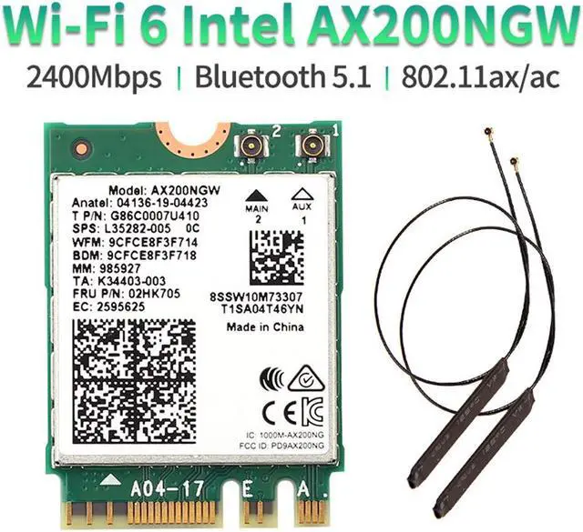 Main image of Dual band 802.11ax WIfi 6 For Intel AX200 NGFF M.2 KEY E Wireless Card AX200NGW MU-MIMO 2.4G/5Ghz 2400Mbps BT 5.1 With Antennas