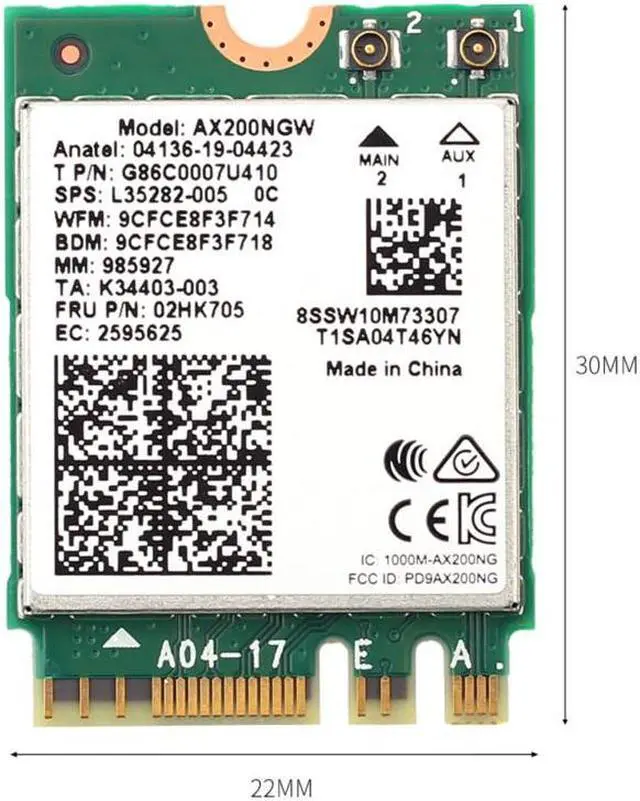 Alt view image 7 of 7 - Dual band 802.11ax WIfi 6 For Intel AX200 NGFF M.2 KEY E Wireless Card AX200NGW MU-MIMO 2.4G/5Ghz 2400Mbps BT 5.1 With Antennas