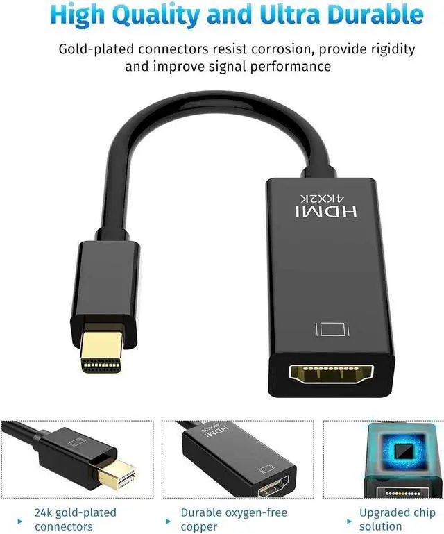 Alt view image 2 of 7 - Mini DisplayPort to HDMI, Mini DP to HDMI 4K Adapter (Thunderbolt Compatible) Gold-Plated Cord Compatible for MacBook Pro, MacBook Air, Mac Mini, Microsoft Surface Pro 3/4