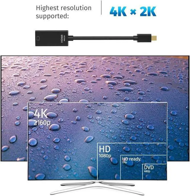 Alt view image 3 of 7 - Mini DisplayPort to HDMI, Mini DP to HDMI 4K Adapter (Thunderbolt Compatible) Gold-Plated Cord Compatible for MacBook Pro, MacBook Air, Mac Mini, Microsoft Surface Pro 3/4