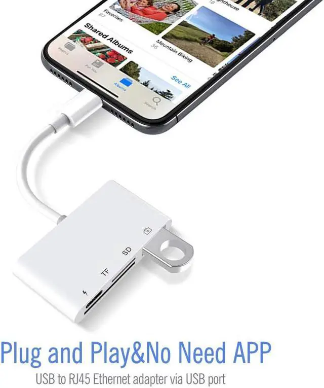 Alt view image 3 of 7 - Lightning Adapter SD Card Reader for iPhone iPad, 4 in 1 USB OTG Camera Connection Kit with Camera Memory Reader, SD &TF Dual Slot Card, Power Delivery, Compatible with iPhone Xs Max/Xs/XR/X/8/7/6s/6