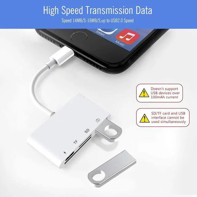 Alt view image 6 of 7 - Lightning Adapter SD Card Reader for iPhone iPad, 4 in 1 USB OTG Camera Connection Kit with Camera Memory Reader, SD &TF Dual Slot Card, Power Delivery, Compatible with iPhone Xs Max/Xs/XR/X/8/7/6s/6