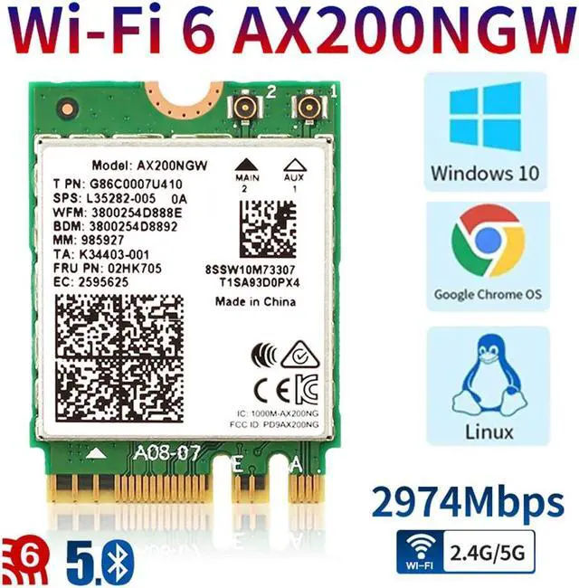 Main image of WiFi 6 AX200 WiFi Adapter for Windows 10 64bit Chrome OS and Linux Laptop or Desktop PCs-802.11AX 2.4GHz 574Mbps or 5GHz 2.4Gbps(160MHz) with Bluetooth 5.0-Intel WiFi 6 AX200 NGW