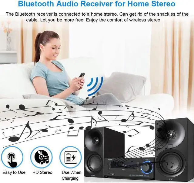 Alt view image 7 of 7 - Bluetooth Car Adapter, Portable Bluetooth 5.0 Stereo Output Receiver Hands-Free Car Kit & Mini Wireless 3.5mm Aux Adapter for Headphones, Car, Home Stereo Music System(Black)