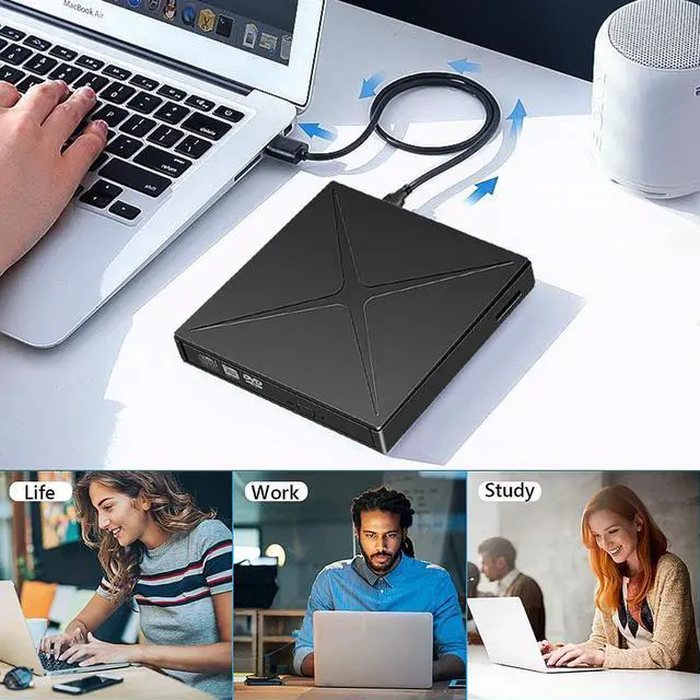 Alt view image 3 of 7 - External DVD CD Drive, USB 3.0 & Type C CD/Dvd +/- RW Burner with SD/TF Card Reader Portable Disk Player Rewriter for laptop, desktop Mac, iOS, MacBook, Windows 10/8/7 / XP/Vista/Linux