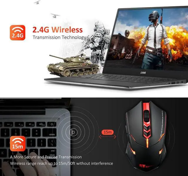 Alt view image 2 of 7 - Wireless Mouse, 2.4G USB Cordless Optical Gaming & Office Ergonomic Mice with 7 Quiet Click Buttons, 5 Adjustable DPI, Dual Energy Saving, Plug & Play for Laptop, PC, Windows, Mac etc.