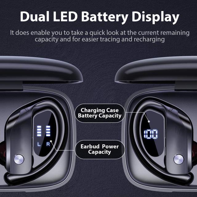 Alt view image 2 of 6 - Ture Wireless Earbuds Bluetooth Headphones 48hrs Playtime Sport Earphones with LED Display TWS Stereo Deep Bass Ear Buds with Earhooks Waterproof in-Ear Built-in Mic Headset for Running Workout