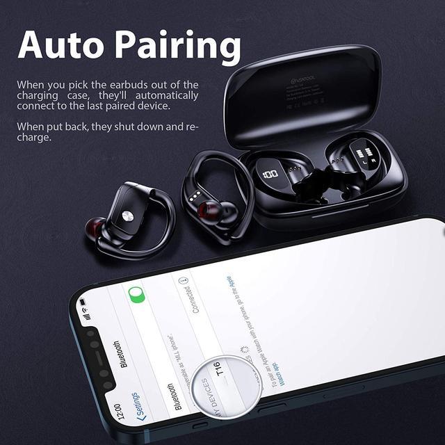 Alt view image 5 of 6 - Ture Wireless Earbuds Bluetooth Headphones 48hrs Playtime Sport Earphones with LED Display TWS Stereo Deep Bass Ear Buds with Earhooks Waterproof in-Ear Built-in Mic Headset for Running Workout
