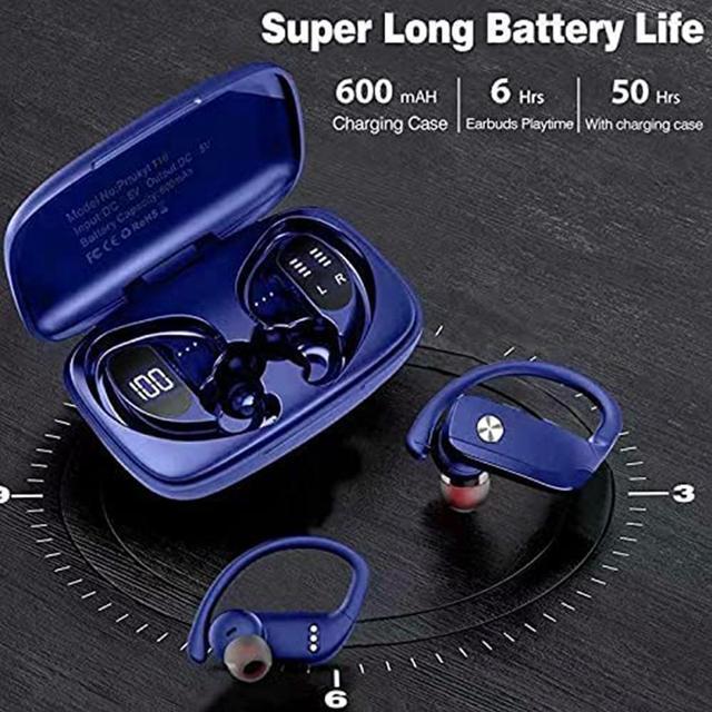 Alt view image 4 of 7 - Ture Wireless Earbuds Bluetooth Headphones 48hrs Playtime Sport Earphones with LED Display TWS Stereo Deep Bass Ear Buds with Earhooks Waterproof in-Ear Built-in Mic Headset for Running Workout