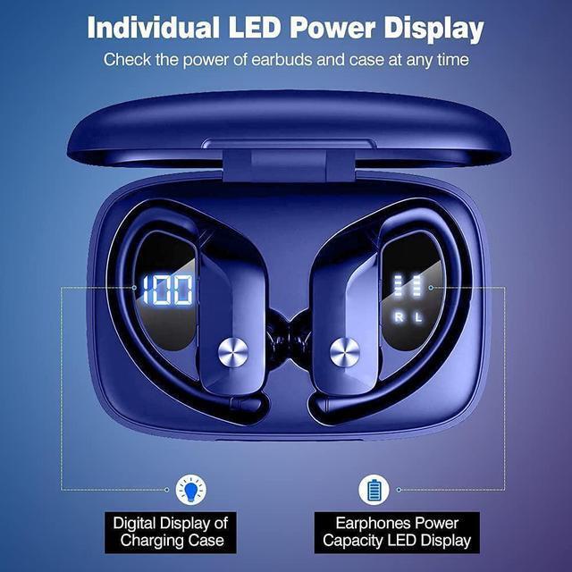 Alt view image 2 of 7 - Ture Wireless Earbuds Bluetooth Headphones 48hrs Playtime Sport Earphones with LED Display TWS Stereo Deep Bass Ear Buds with Earhooks Waterproof in-Ear Built-in Mic Headset for Running Workout