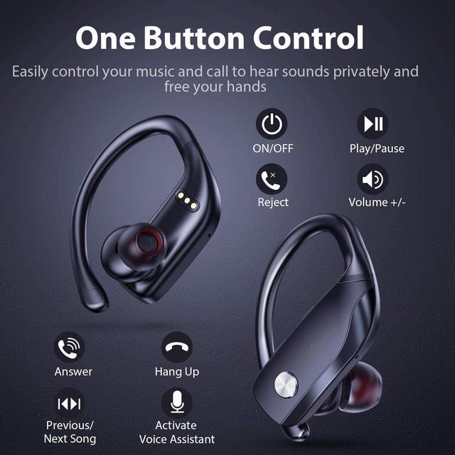 Alt view image 4 of 6 - Ture Wireless Earbuds Bluetooth Headphones 48hrs Playtime Sport Earphones with LED Display TWS Stereo Deep Bass Ear Buds with Earhooks Waterproof in-Ear Built-in Mic Headset for Running Workout