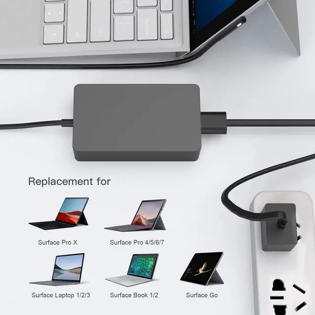 Alt view image 2 of 7 - Surface Book Charger, AYNEFF 15V 4A 65W Surface Pro 7 Power Supply Compatible with Microsoft Surface Book Surface Laptop Surface Pro 7 Pro 6 Pro 4 Pro X, Surface Go, 5.9ft DC Cable with USB 5V 1A