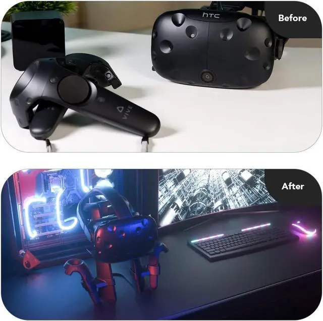 Alt view image 2 of 7 - VR Stand, Headset Display Holder and Controller Holder Mount Station for Oculus Quest/Quest 2/Rift/Rift S/GO/HTC Vive/Vive Pro/Valve Index VR Headset and Touch Controllers (Black)