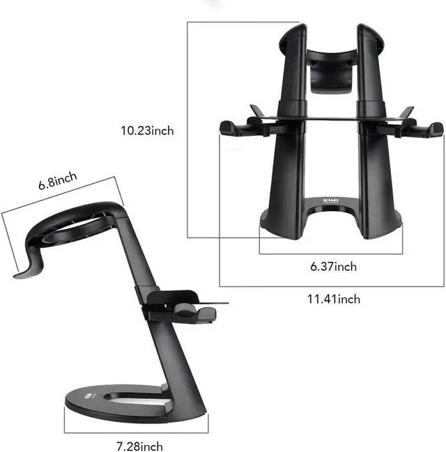 Alt view image 5 of 7 - VR Stand, Headset Display Holder and Controller Holder Mount Station for Oculus Quest/Quest 2/Rift/Rift S/GO/HTC Vive/Vive Pro/Valve Index VR Headset and Touch Controllers (Black)