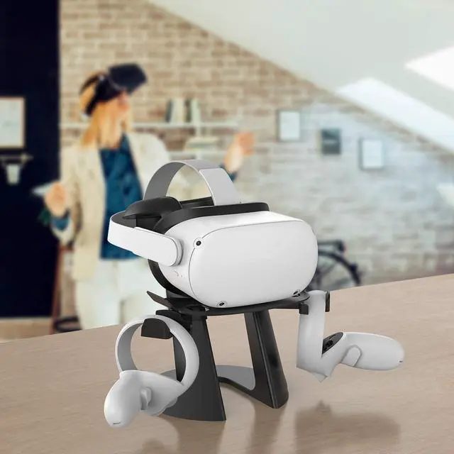 Alt view image 7 of 7 - VR Stand, Headset Display Holder and Controller Holder Mount Station for Oculus Quest/Quest 2/Rift/Rift S/GO/HTC Vive/Vive Pro/Valve Index VR Headset and Touch Controllers (Black)