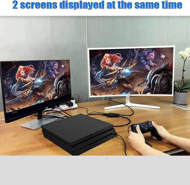 Alt view image 7 of 7 - HDMI Splitter 1 in 2 Out, 4K HDMI Splitter for Dual Monitors Duplicate/Mirror Only, 1x2 HDMI Splitter 1 to 2 Amplifier for Full HD 1080P 3D with HDMI Cable (1 Source onto 2 Displays)