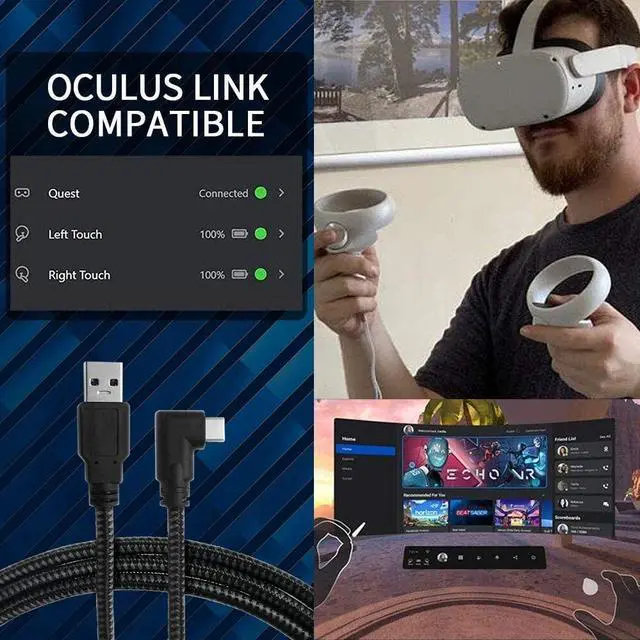 Alt view image 2 of 7 - 10Feet / 3M VR Link Cable Compatible for Oculus Quest 2, Fast Charging & PC Data Transfer USB C 3.2 Gen1 Cable for VR Headset and Gaming PC