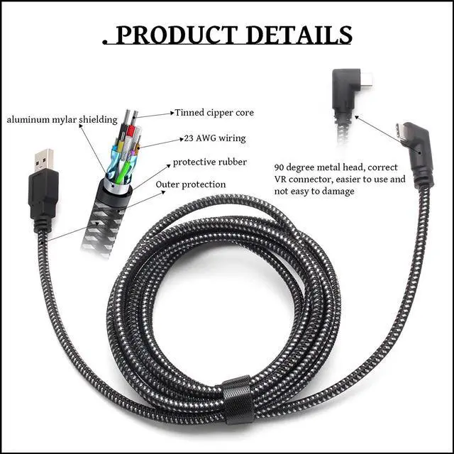 Alt view image 4 of 7 - 10Feet / 3M VR Link Cable Compatible for Oculus Quest 2, Fast Charging & PC Data Transfer USB C 3.2 Gen1 Cable for VR Headset and Gaming PC