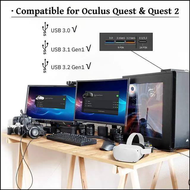 Alt view image 3 of 7 - 10Feet / 3M VR Link Cable Compatible for Oculus Quest 2, Fast Charging & PC Data Transfer USB C 3.2 Gen1 Cable for VR Headset and Gaming PC