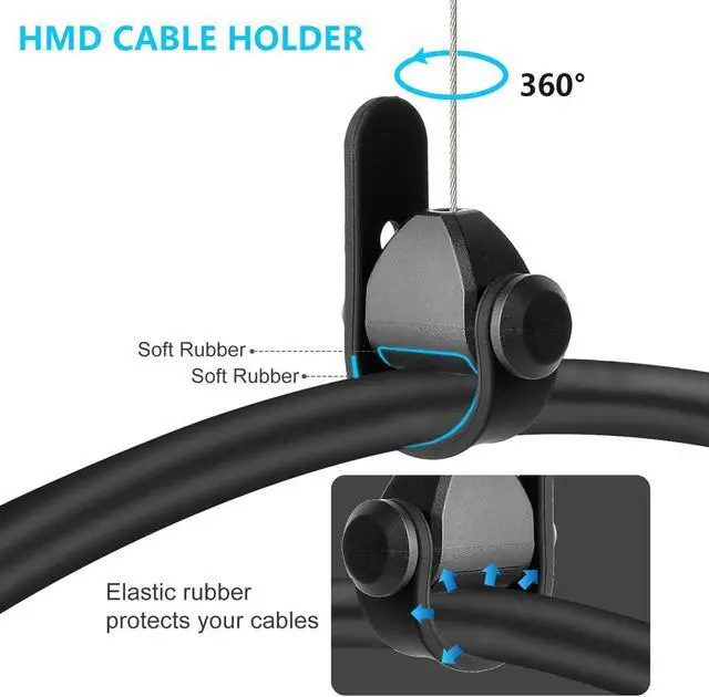 Alt view image 4 of 7 - VR Cable Management for Oculus Quest 2 Link Cable, Ceiling Hooks with Retractable Carabiner, Retractable Ceiling Pulley System for Oculus Rift/Rift S/HTC Vive/Vive Pro VR Accessories (6Pack, Black)