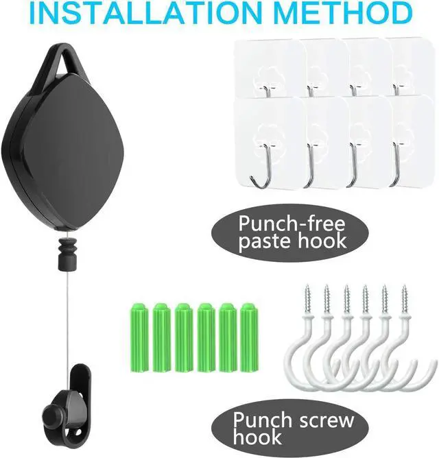 Alt view image 7 of 7 - VR Cable Management for Oculus Quest 2 Link Cable, Ceiling Hooks with Retractable Carabiner, Retractable Ceiling Pulley System for Oculus Rift/Rift S/HTC Vive/Vive Pro VR Accessories (6Pack, Black)