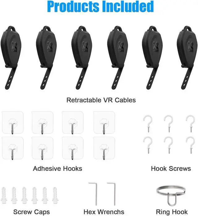 Alt view image 7 of 7 - VR Cable Management, 6 Packs Retractable Ceiling Pulley System for Oculus Quest/Quest 2/Rift/Rift S/Valve Index/HTC Vive/Vive Pro/HP Reverb G2/PSVR Link Cable (6PCS/Pack, Black)