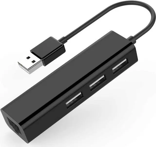 Main image of 3 USB Ports Hub with RJ45 LAN Adapter Laptop Ethernet Dock Network Extender Compatible MacBook Air/Pro (Previous Generation), Chromebook, Windows Laptop, More (Black)