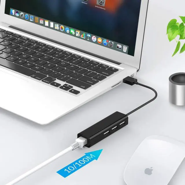 Alt view image 3 of 6 - 3 USB Ports Hub with RJ45 LAN Adapter Laptop Ethernet Dock Network Extender Compatible MacBook Air/Pro (Previous Generation), Chromebook, Windows Laptop, More (Black)