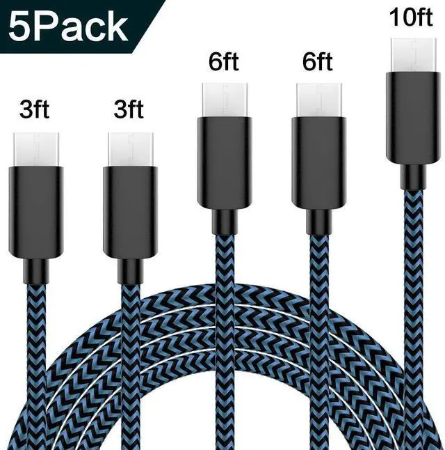 Main image of USB Type C Cable 5Pack (3/3/6/6/10FT) Nylon Braided USB C Cable Fast Charger Charging Cord Compatible Samsung Galaxy S9 S8 Note 9 Note 8 Plus,LG V30 G6 G5 V20,Google Pixel, Moto Z2 (Blue) eokCXOY