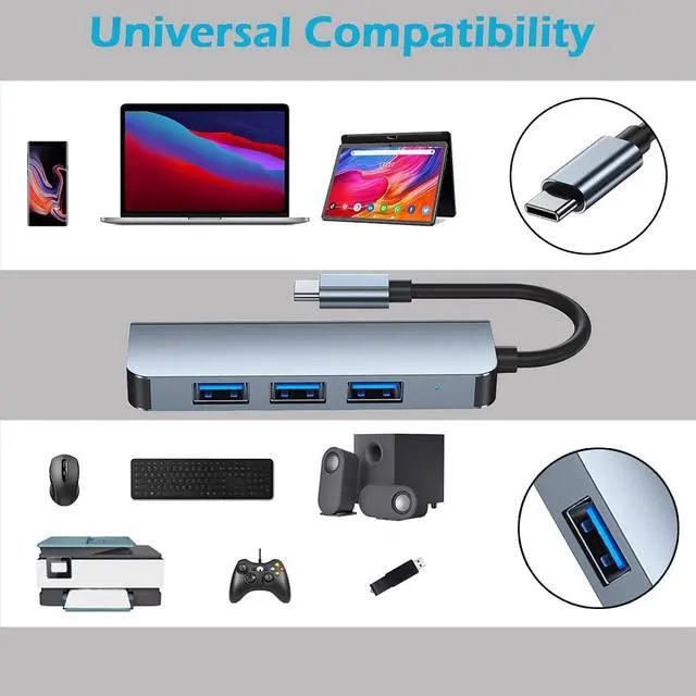 Alt view image 6 of 7 - 4-in-1 USB-C Hub Aluminum USB Type C to USB Adapter with USB 3.0/2.0 Ports (Ultra-Slim),Suitable for MacBook Pro, Chromebook, XPS, Laptop, PC, Surface Pro, Mobile HDD and More