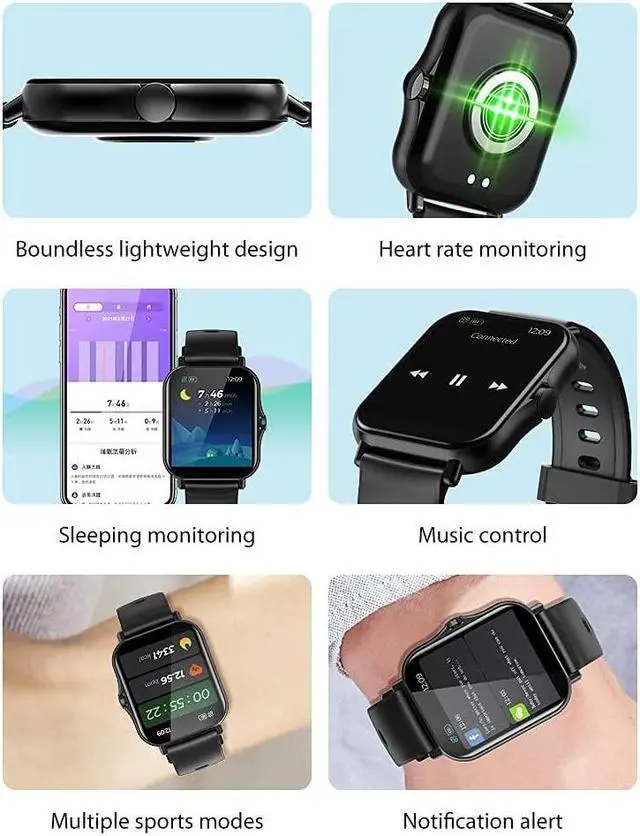 Alt view image 3 of 7 - Smart Watches, Fitness Tracker Heart Rate Monitor Watches for Men Women,1.69-inch Color Display Fitness Watch IP67 Waterproof Digital Watch (Black)