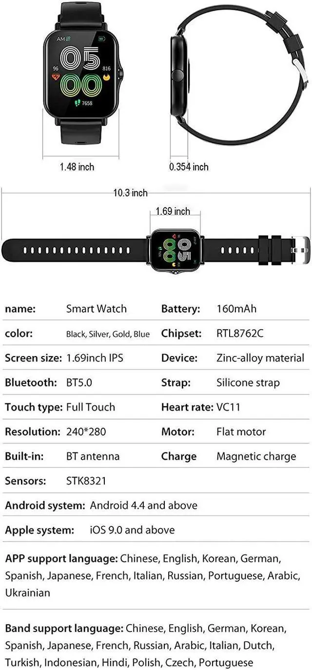 Alt view image 6 of 7 - Smart Watches, Fitness Tracker Heart Rate Monitor Watches for Men Women,1.69-inch Color Display Fitness Watch IP67 Waterproof Digital Watch (Black)