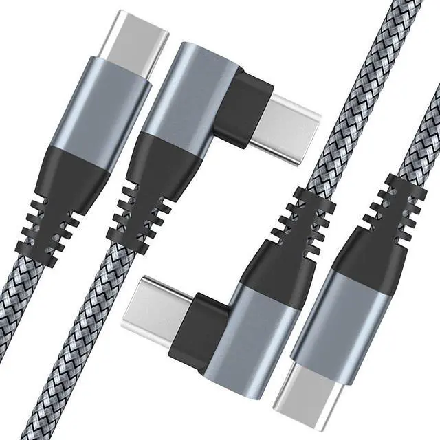 Main image of USB C to USB C Cable Right Angle 90 Degree [2-Pack / 3.3ft / 1M], Type C 60W PD Fast Charging Cord Compatible with Samsung Galaxy S20/S20+/S21/S21 Plus/Note 20 Ultra, iPad/MacBook Pro 2020 (Grey)