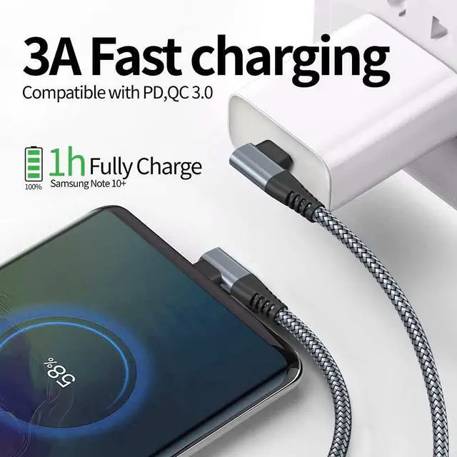 Alt view image 3 of 7 - USB C to USB C Cable Right Angle 90 Degree [2-Pack / 3.3ft / 1M], Type C 60W PD Fast Charging Cord Compatible with Samsung Galaxy S20/S20+/S21/S21 Plus/Note 20 Ultra, iPad/MacBook Pro 2020 (Grey)