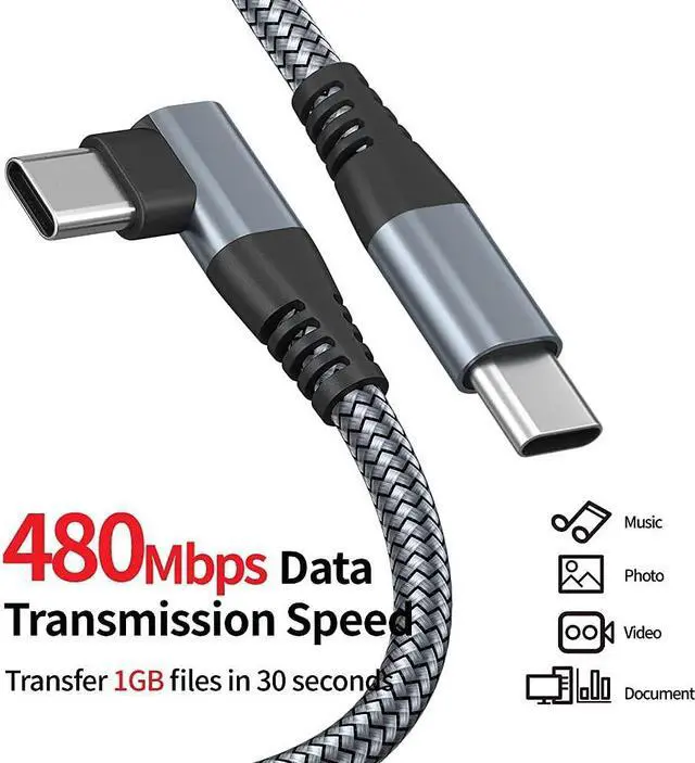 Alt view image 5 of 7 - USB C to USB C Cable Right Angle 90 Degree [2-Pack / 3.3ft / 1M], Type C 60W PD Fast Charging Cord Compatible with Samsung Galaxy S20/S20+/S21/S21 Plus/Note 20 Ultra, iPad/MacBook Pro 2020 (Grey)