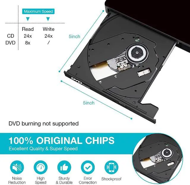 Alt view image 2 of 7 - External CD/DVD Drive, USB 2.0 Slim Protable External CD-RW Drive CD Burner DVD-R Reader Player for Laptop Notebook PC Desktop Computer, Black