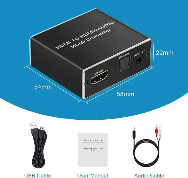 Alt view image 7 of 7 - Mini HDMI to Optical Audio Extractor, 4K @30Hz HDMI to HDMI SPDIF Splitter HDMI Toslink Converter with 3.5mm Stereo Sound out Support TV PS4 Slim Xbox Chromecast and Blu-ray DVD Player