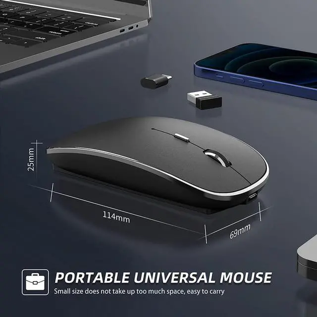 Alt view image 5 of 7 - 2.4G Wireless Mouse 450mAh Chargeable Portable Silent Wireless Mouse USB and Type-C Dual Mode Wireless Mouse 3 Adjustable DPI [1000/1200/1600 DPI] for Laptop, MacOS, Android, PC (Black)