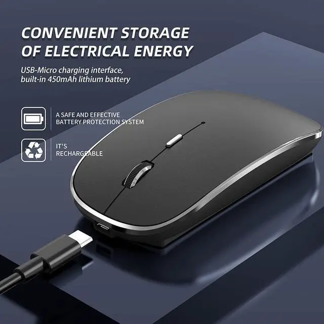 Alt view image 3 of 7 - 2.4G Wireless Mouse 450mAh Chargeable Portable Silent Wireless Mouse USB and Type-C Dual Mode Wireless Mouse 3 Adjustable DPI [1000/1200/1600 DPI] for Laptop, MacOS, Android, PC (Black)