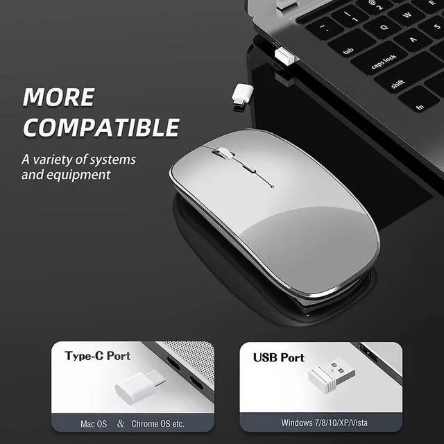 Alt view image 2 of 7 - 2.4G Wireless Mouse 450mAh Chargeable Portable Silent Wireless Mouse USB and Type-C Dual Mode Wireless Mouse 3 Adjustable DPI [1000/1200/1600 DPI] for Laptop, MacOS, Android, PC (Gray)