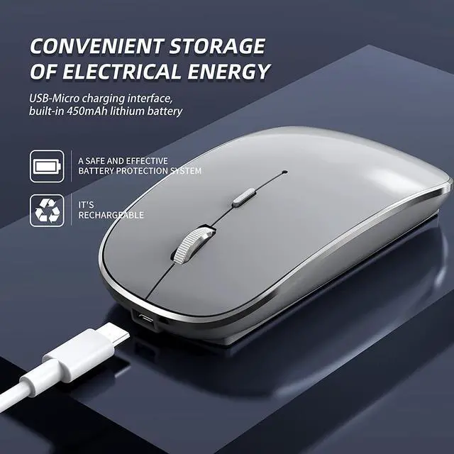 Alt view image 3 of 7 - 2.4G Wireless Mouse 450mAh Chargeable Portable Silent Wireless Mouse USB and Type-C Dual Mode Wireless Mouse 3 Adjustable DPI [1000/1200/1600 DPI] for Laptop, MacOS, Android, PC (Gray)