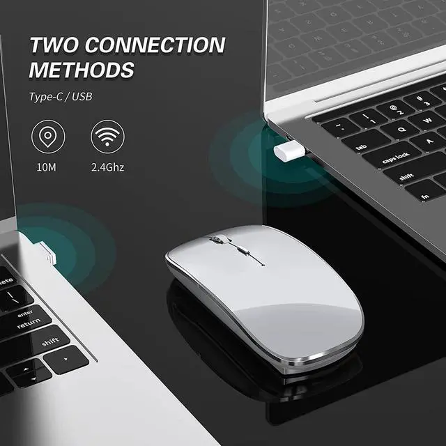 Alt view image 7 of 7 - 2.4G Wireless Mouse 450mAh Chargeable Portable Silent Wireless Mouse USB and Type-C Dual Mode Wireless Mouse 3 Adjustable DPI [1000/1200/1600 DPI] for Laptop, MacOS, Android, PC (Gray)