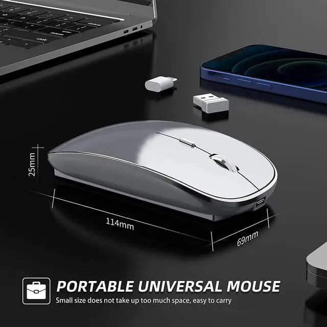 Alt view image 5 of 7 - 2.4G Wireless Mouse 450mAh Chargeable Portable Silent Wireless Mouse USB and Type-C Dual Mode Wireless Mouse 3 Adjustable DPI [1000/1200/1600 DPI] for Laptop, MacOS, Android, PC (Gray)