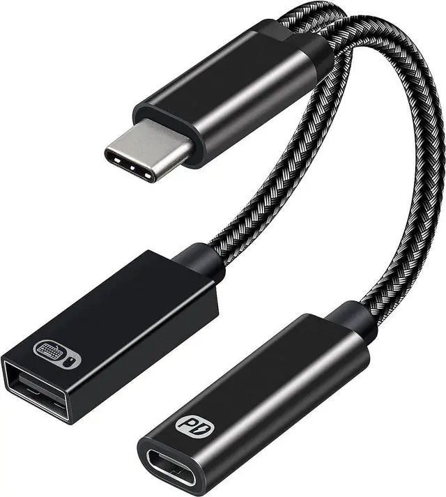 Main image of USB C to USB Adapter with Charger, 2 in 1 USB C OTG Adapter with PD 60W Fast Charging USB C Splitter Compatible with Ga-laxy S21 S20 S20+ Note 20/10,Switch, L-G G8 V40 V30,Pixel 4 XL, Go-og-le TV