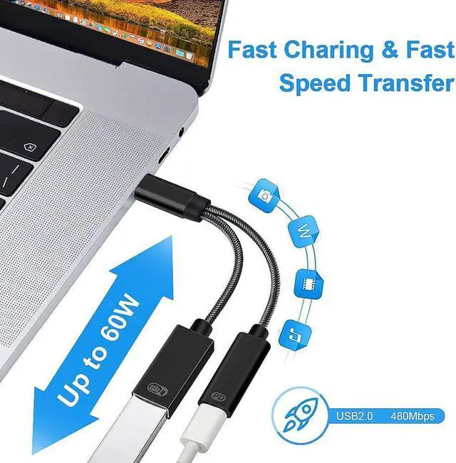 Alt view image 5 of 7 - USB C to USB Adapter with Charger, 2 in 1 USB C OTG Adapter with PD 60W Fast Charging USB C Splitter Compatible with Ga-laxy S21 S20 S20+ Note 20/10,Switch, L-G G8 V40 V30,Pixel 4 XL, Go-og-le TV
