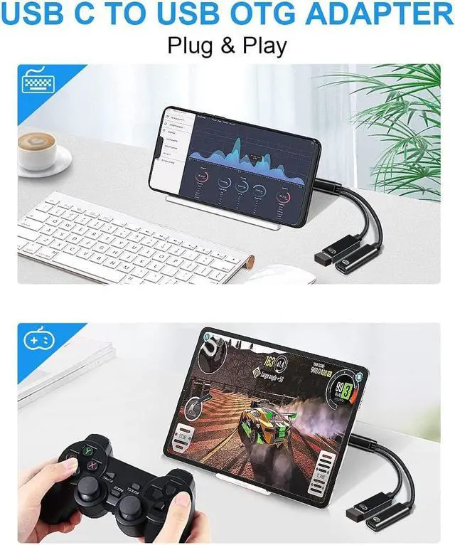 Alt view image 4 of 7 - USB C to USB Adapter with Charger, 2 in 1 USB C OTG Adapter with PD 60W Fast Charging USB C Splitter Compatible with Ga-laxy S21 S20 S20+ Note 20/10,Switch, L-G G8 V40 V30,Pixel 4 XL, Go-og-le TV