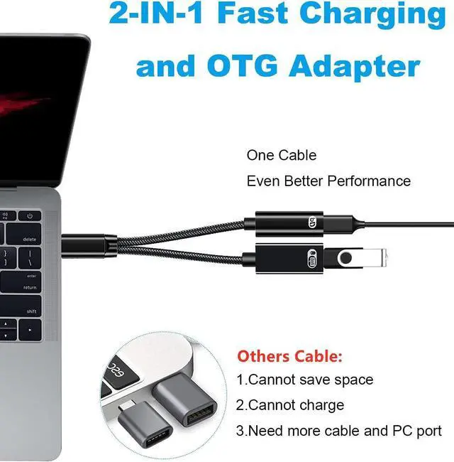 Alt view image 2 of 7 - USB C to USB Adapter with Charger, 2 in 1 USB C OTG Adapter with PD 60W Fast Charging USB C Splitter Compatible with Ga-laxy S21 S20 S20+ Note 20/10,Switch, L-G G8 V40 V30,Pixel 4 XL, Go-og-le TV