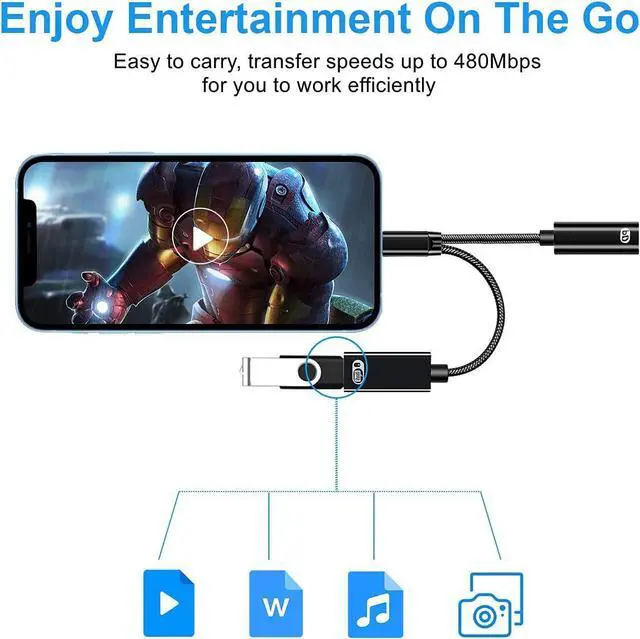 Alt view image 6 of 7 - USB C to USB Adapter with Charger, 2 in 1 USB C OTG Adapter with PD 60W Fast Charging USB C Splitter Compatible with Ga-laxy S21 S20 S20+ Note 20/10,Switch, L-G G8 V40 V30,Pixel 4 XL, Go-og-le TV